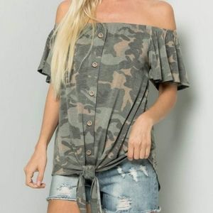 New- Camo tie front shirt